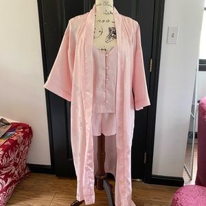 Valerie Stevens - 3 Piece Pink Satin Pajama Set - Like New